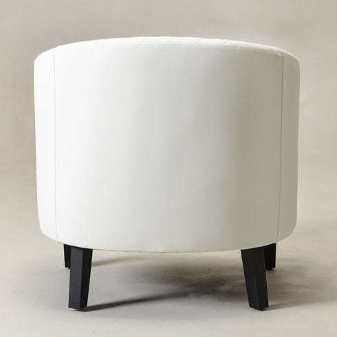 Louis Faux Leather Tufted Club Chair - White Accent Chair | Decorative Accent Chairs | Kinwell Furniture | Modern Club Chairs | Barrel Club Chair | Nailhead Trim Chair | Contemporary Faux Leather Chair | Elegant White Chair